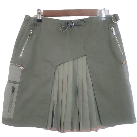 Tim Coppens Sage Green Cargo Mini Skirt Kilt Zippers Pockets Pleats Streetwear M - Picture 1 of 13